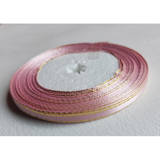 Лента атласная с люрексом 0,6 см*25 ярдов цв. розовый, цена за катушку